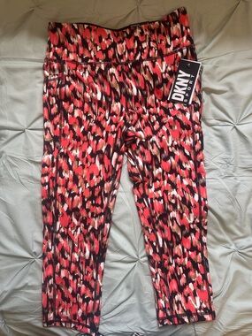 DKNY Sport Red, Black & Cream Abstract Capri Leggings